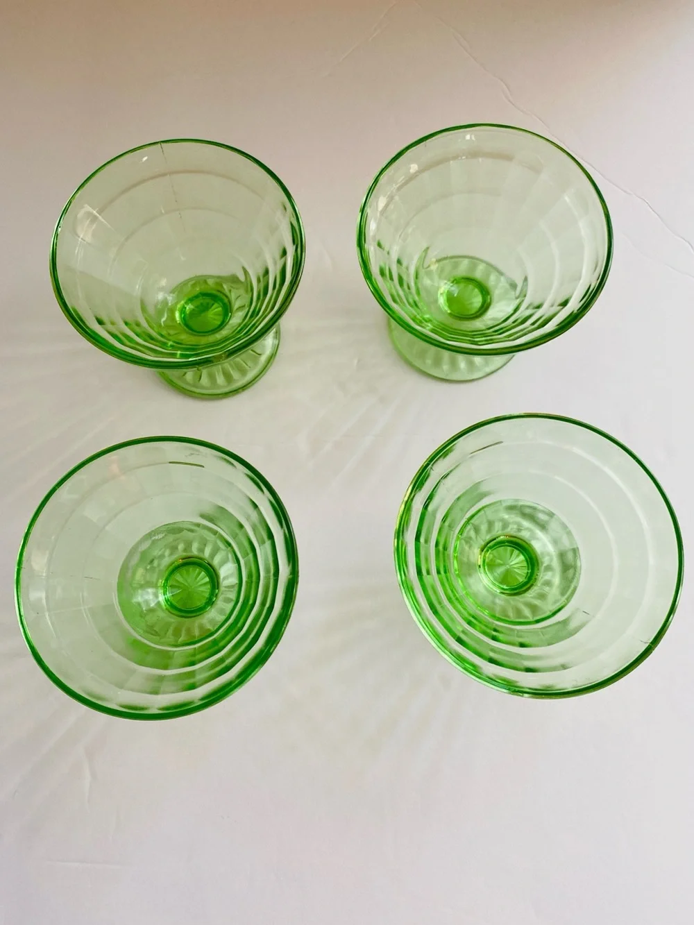 Anchor Hocking Green Depression Uranium Glass Sherbet Cup Green Dessert Set of 4